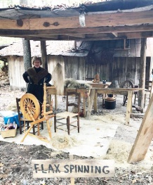 Sharon and Jackie demonstrated the steps needed to turn flax into linen yarn